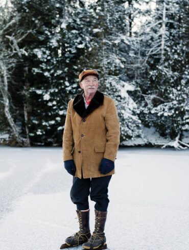 76-year-old Whiting resident Harold Crosby wearing his homespun skates made in 1961