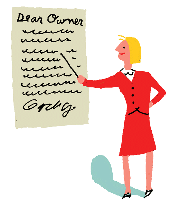 illustration of woman pointing to a contract