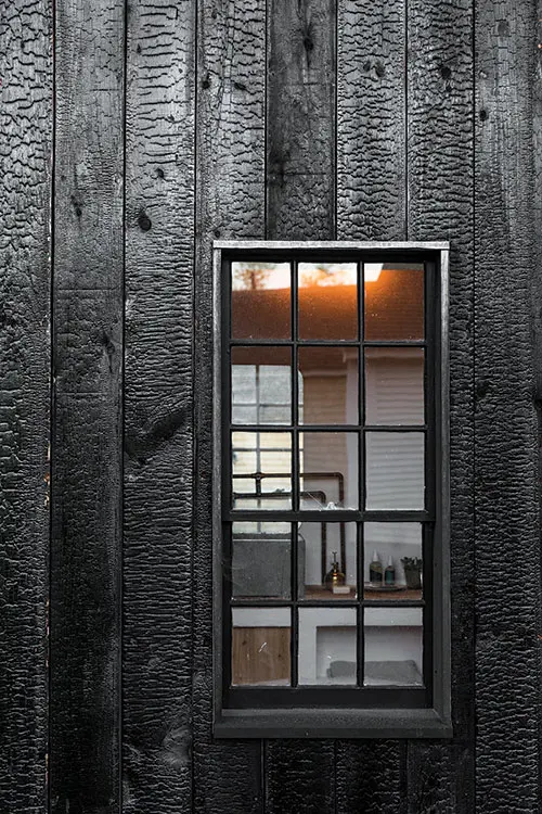 close up of the texture of pine shou sugi ban boards