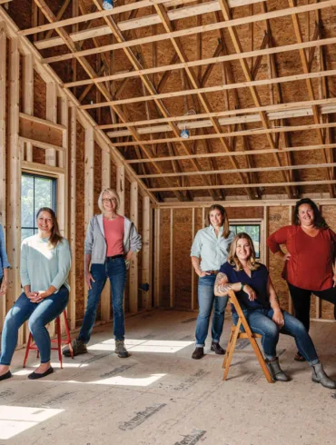 Maine female builders from left to right: Heather Thompson, Katherine Carlson, Erin Connolly, Laurel LeBauve, Deidre Wadsworth, Hannah Guilford, Heather Jackson, Sara Simpson, and Ann-Marie Waterhouse