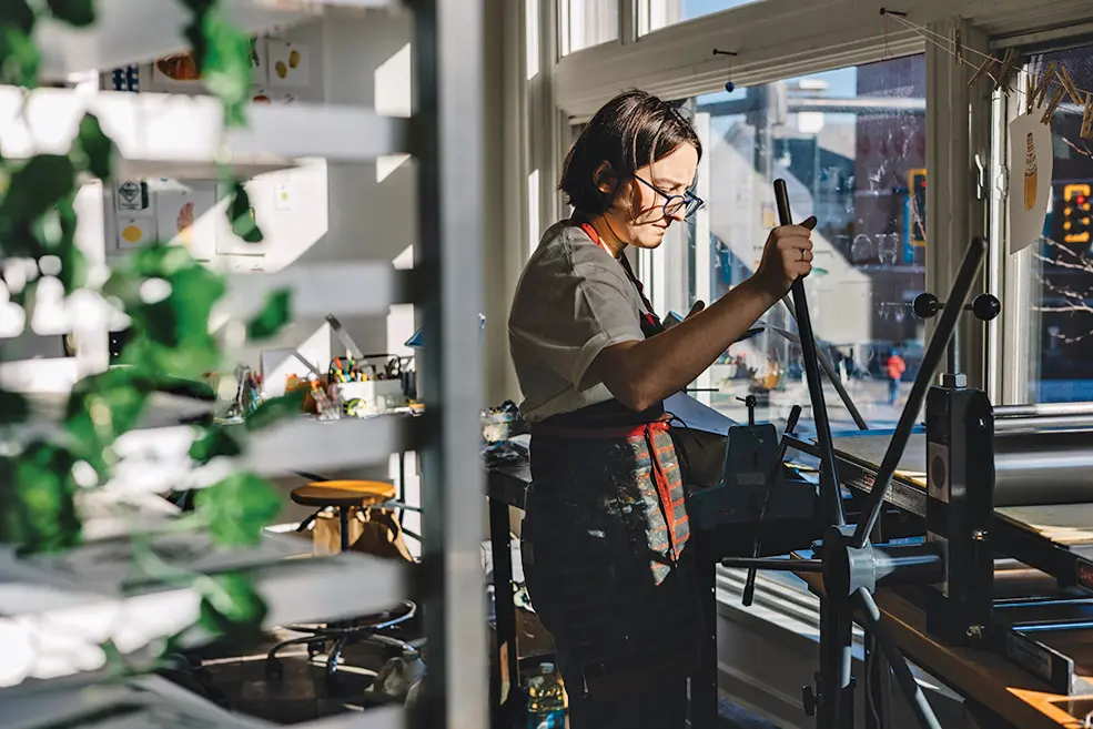 Anastasia Inciardi stands for a portrait in her studio located in Portland, Maine