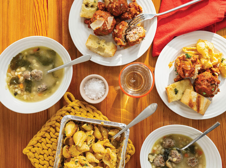 Lake & Co.’s wedding soup, meatballs, and mac and cheese make for one heck of a comfort-food spread.