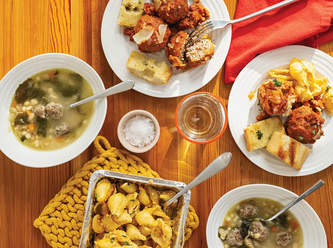 Lake & Co.’s wedding soup, meatballs, and mac and cheese make for one heck of a comfort-food spread.