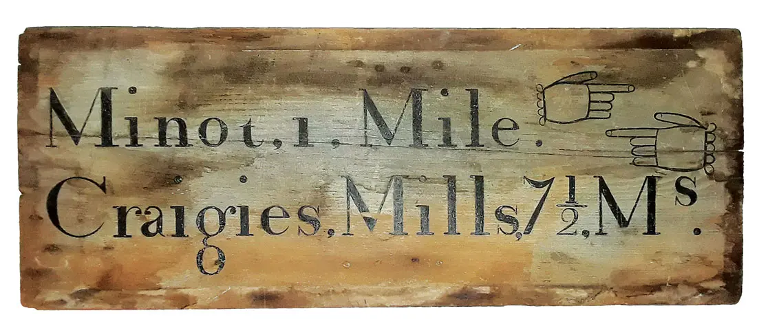 antique Craigie's Mill road sign