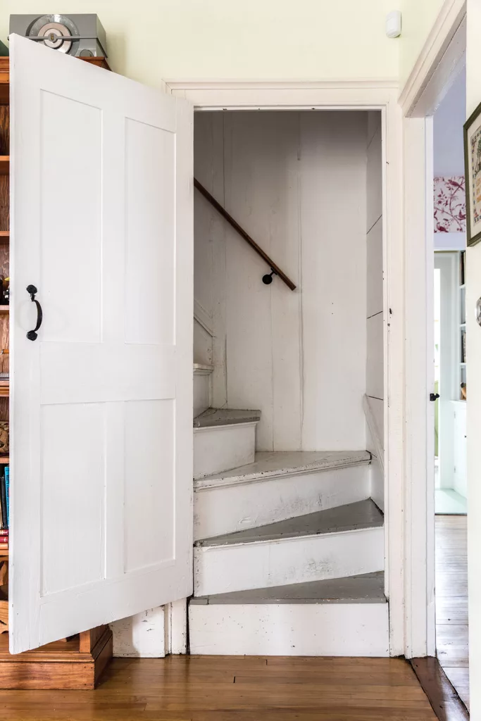 Unlike the elegant Federal-style front stair, the Captain Johnson H. Stover Jr. House's back stair is a study in utilitarian functionality and efficient use of space.