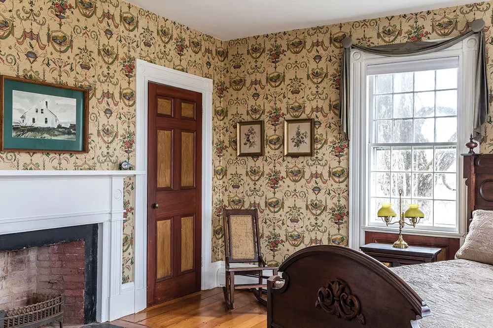 One of three bedrooms in the Captain Johnson H. Stover Jr. House, this is the only room furnished almost entirely with 19th-century pieces.