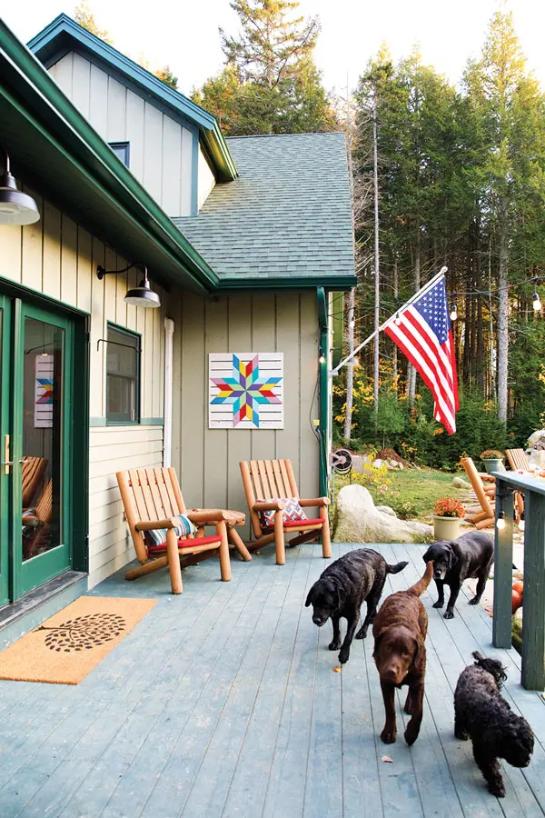 deck of Ashley Brochu's home on Cold Stream Pond, in Lincoln, Maine