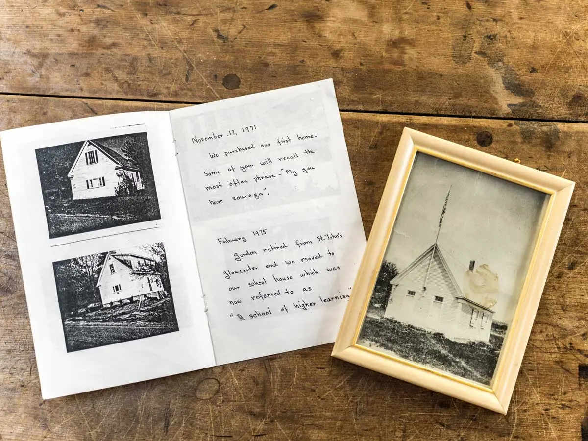 This Schoolhouse Rocks! A framed photo shows the former schoolhouse, which closed in the 1950s, in 1914.