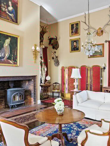 the interior of Maine’s first governor, William King's, summer house, Maine’s first Gothic Revival atop Bath’s Whiskeag Hill.