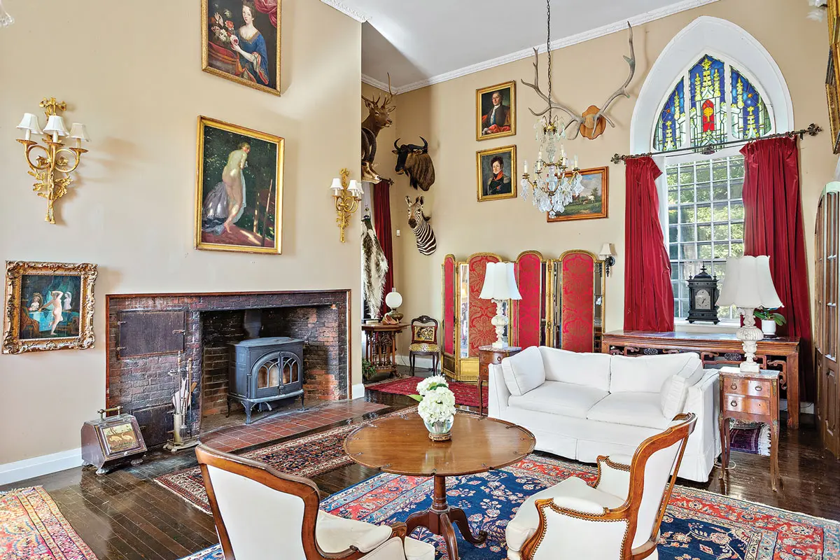 the interior of Maine’s first governor, William King's, summer house, Maine’s first Gothic Revival atop Bath’s Whiskeag Hill.