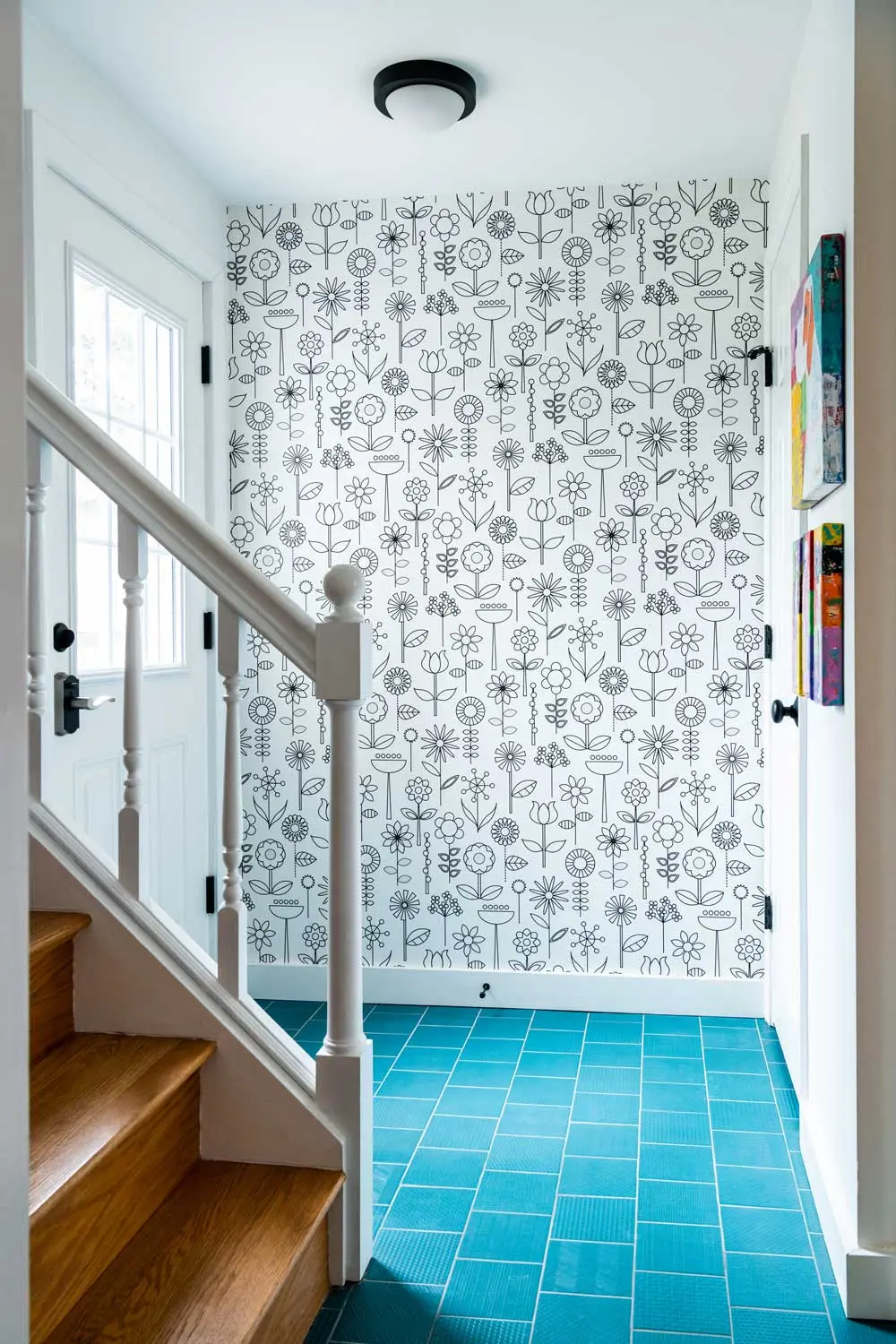 How a House-Flipping Project Became Their Home Line-art wallpaper by Kate Rhees, from Spoonflower, in the entry