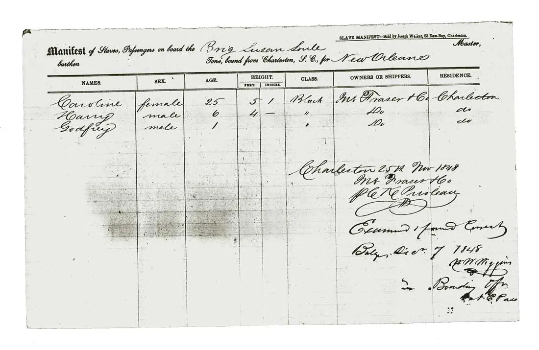 The Secret of Porters Landing A ship manifest records enslaved people a brig named for Rufus Soule’s wife, Susan, transported from Charleston to New Orleans in 1848.