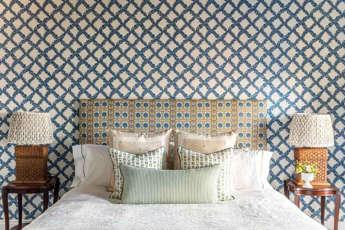 Guest rooms at the Claremont Hotel showcase expert pattern mixing
