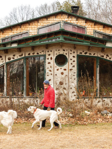 Sophia Maamouri and Jim Kennedy’s dodecahedral cordwood home, in South Paris, revises the genre’s typical round shape with flat walls that Maamouri felt would be easier to construct.
