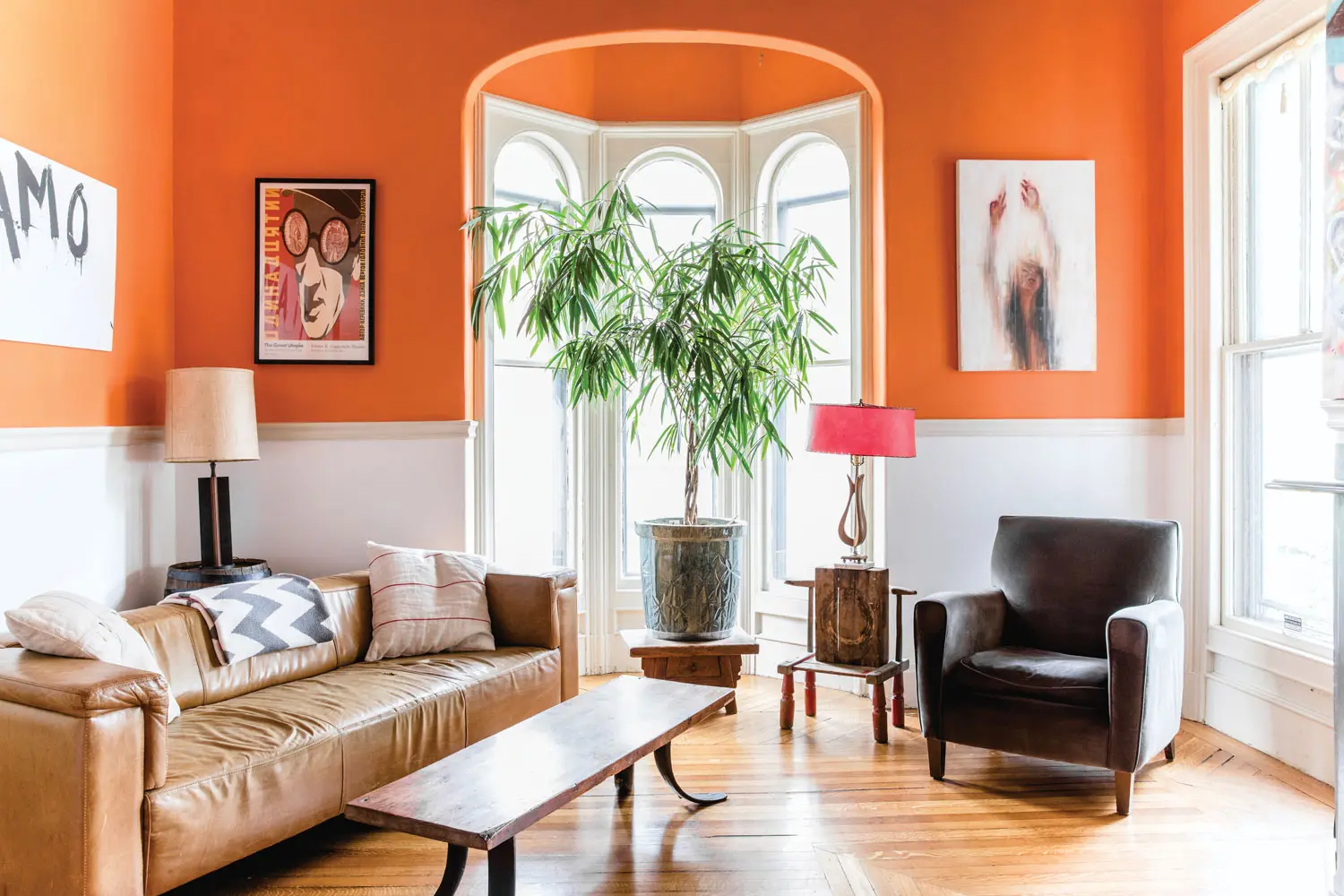 vibrant orange living room in Portland's West End