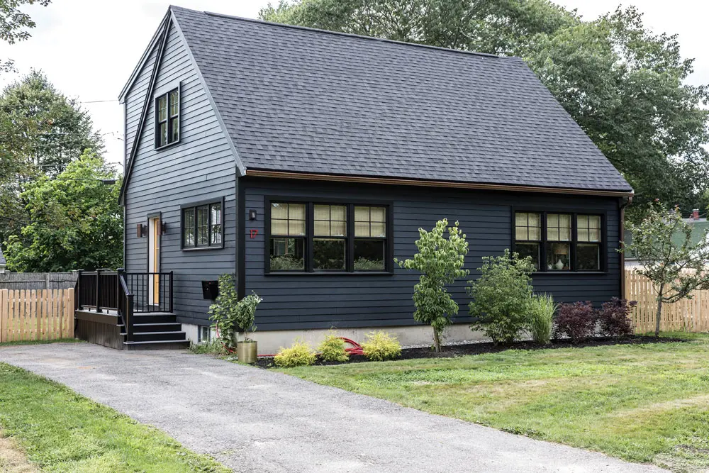 New Mathews Brothers windows and LP SmartSide engineered-wood siding in Abyss Black