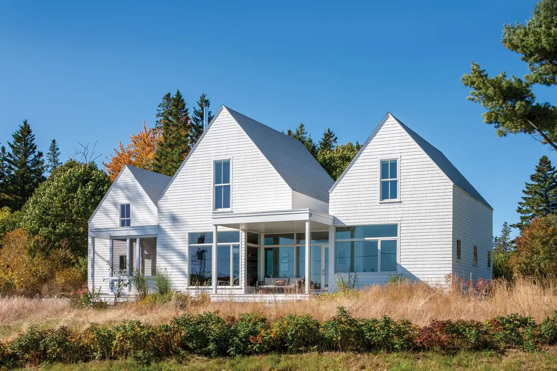 triple-peaked home designed by William Hanley, of Northeast Harbor’s WMH Architects