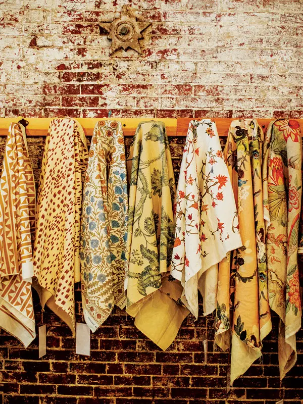 Swatches of upholstery fabric at Homes Remedies in Portland Maine