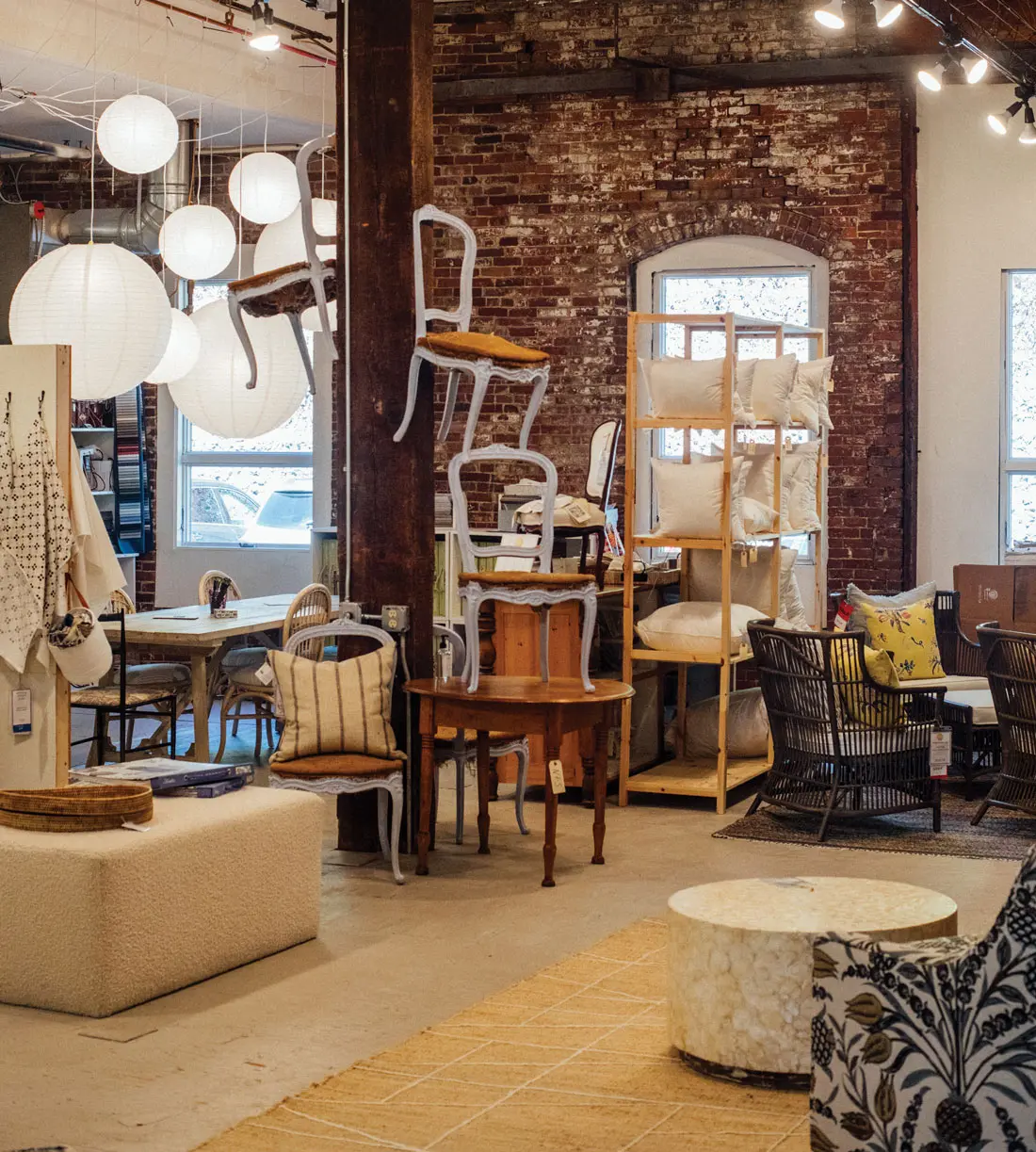 unupholstered and upholstered chairs and pillows at Home Remedies in Portland Maine
