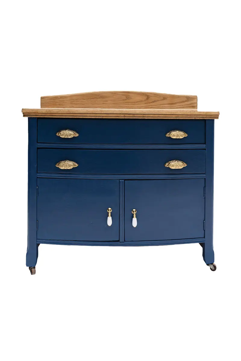 reimagined with bright indigo 1920s washstand
