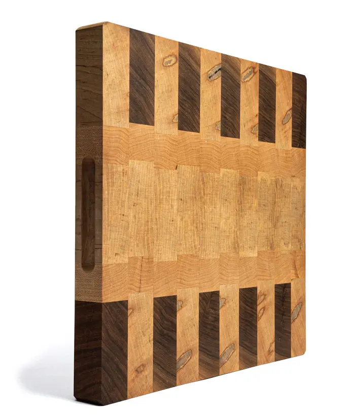 maple, walnut, and cherry striped butcher block
