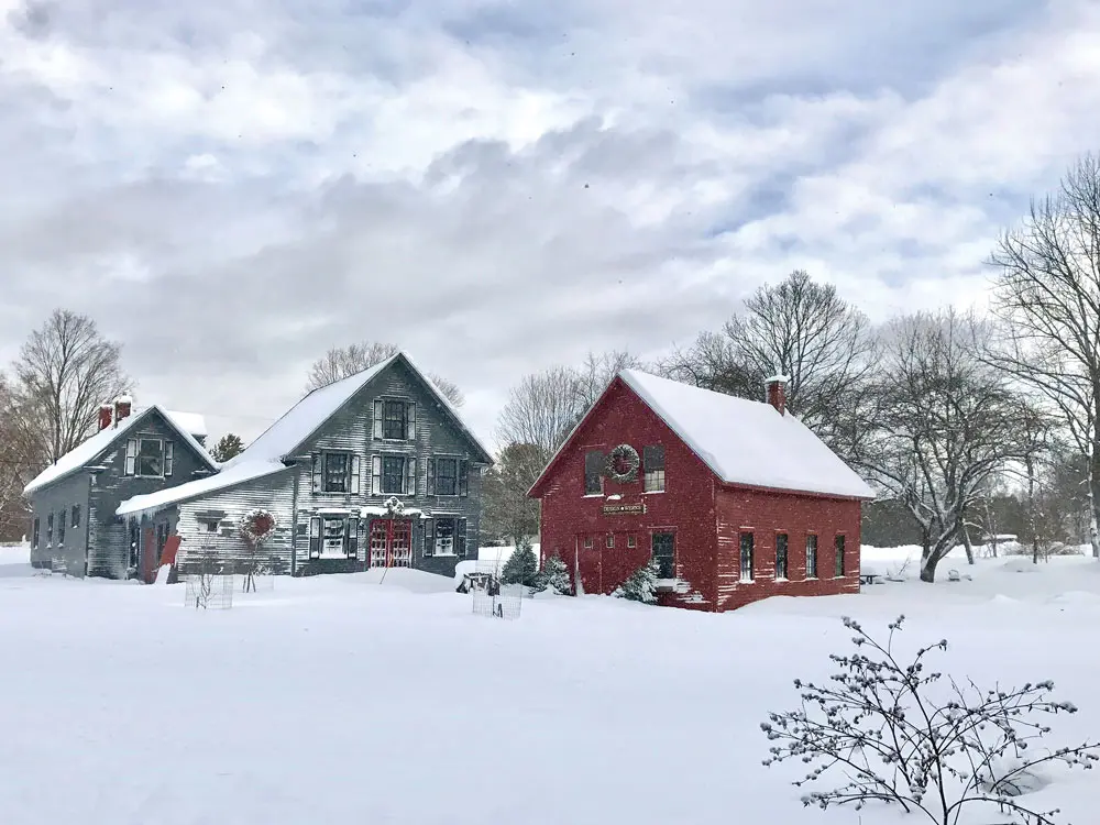 The barn (above left) and canoe shop were likely built around 1900 by Henry Packard, a canoe and snowshoe maker. 