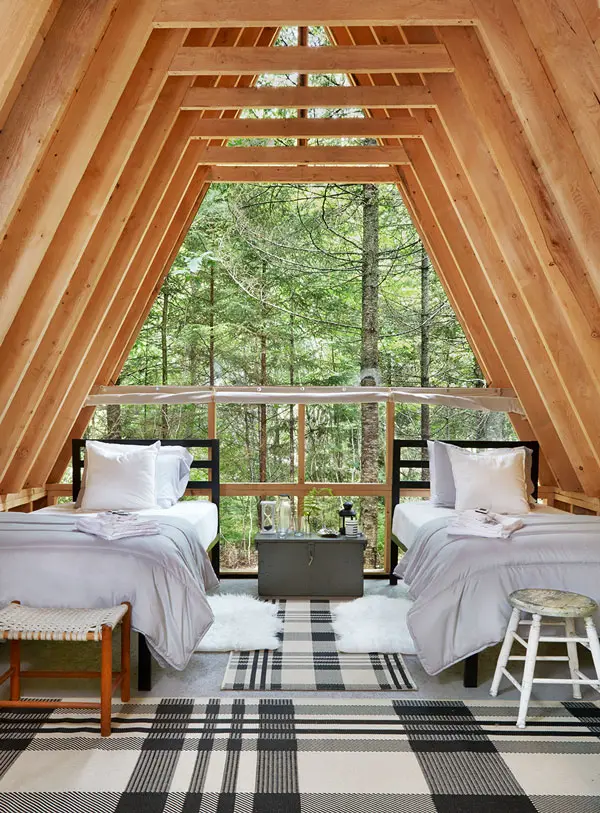 A-frame cabin at Waldoboro’s Tops’l Farm