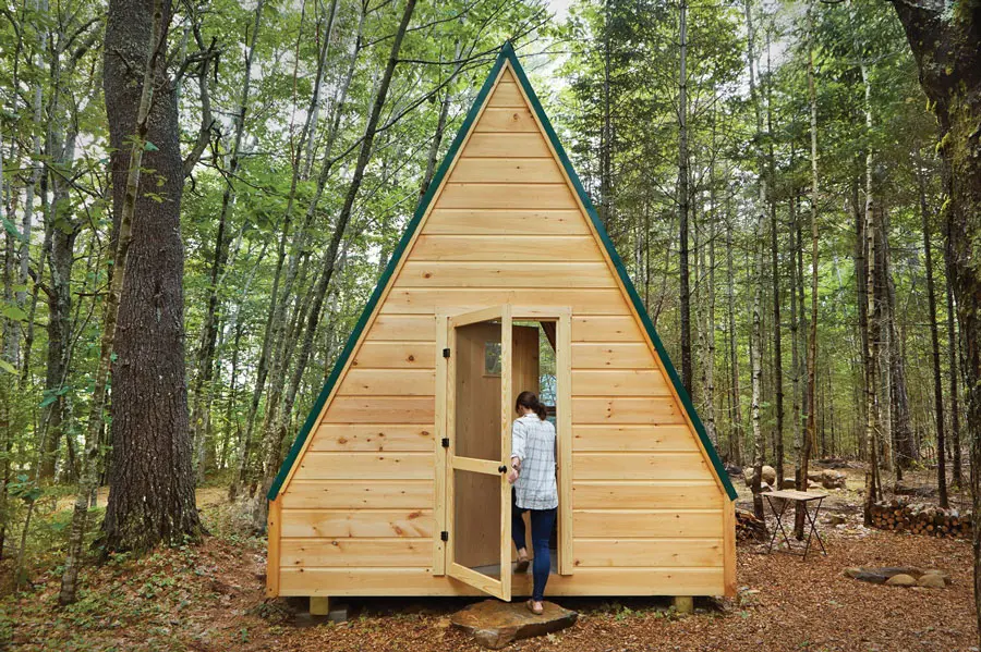 A-frame cabin at Waldoboro’s Tops’l Farm