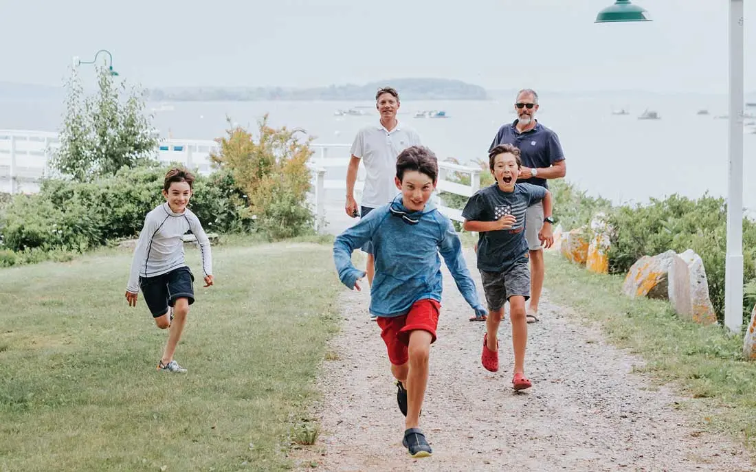 Kolterman (rear, right) explores the grounds with his brothers and nephews.