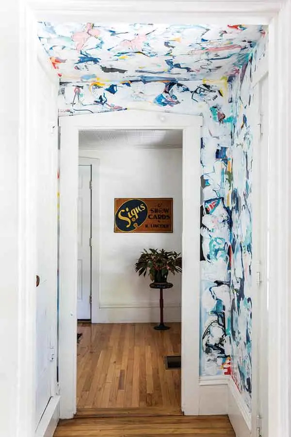 Demers transformed the front entry into an abstract painting during the pandemic shutdown last spring.