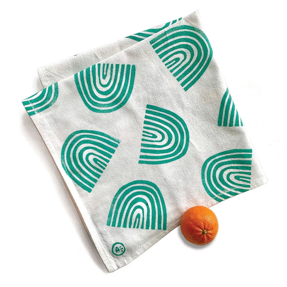 block-printed Arches tea towel by Allison McKeen