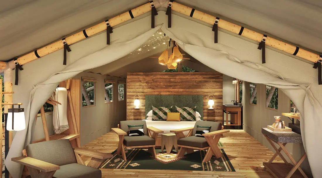 Terramor Outdoor Resort is KOA’s first glamping venture, erected on one of its two existing Bar Harbor campgrounds