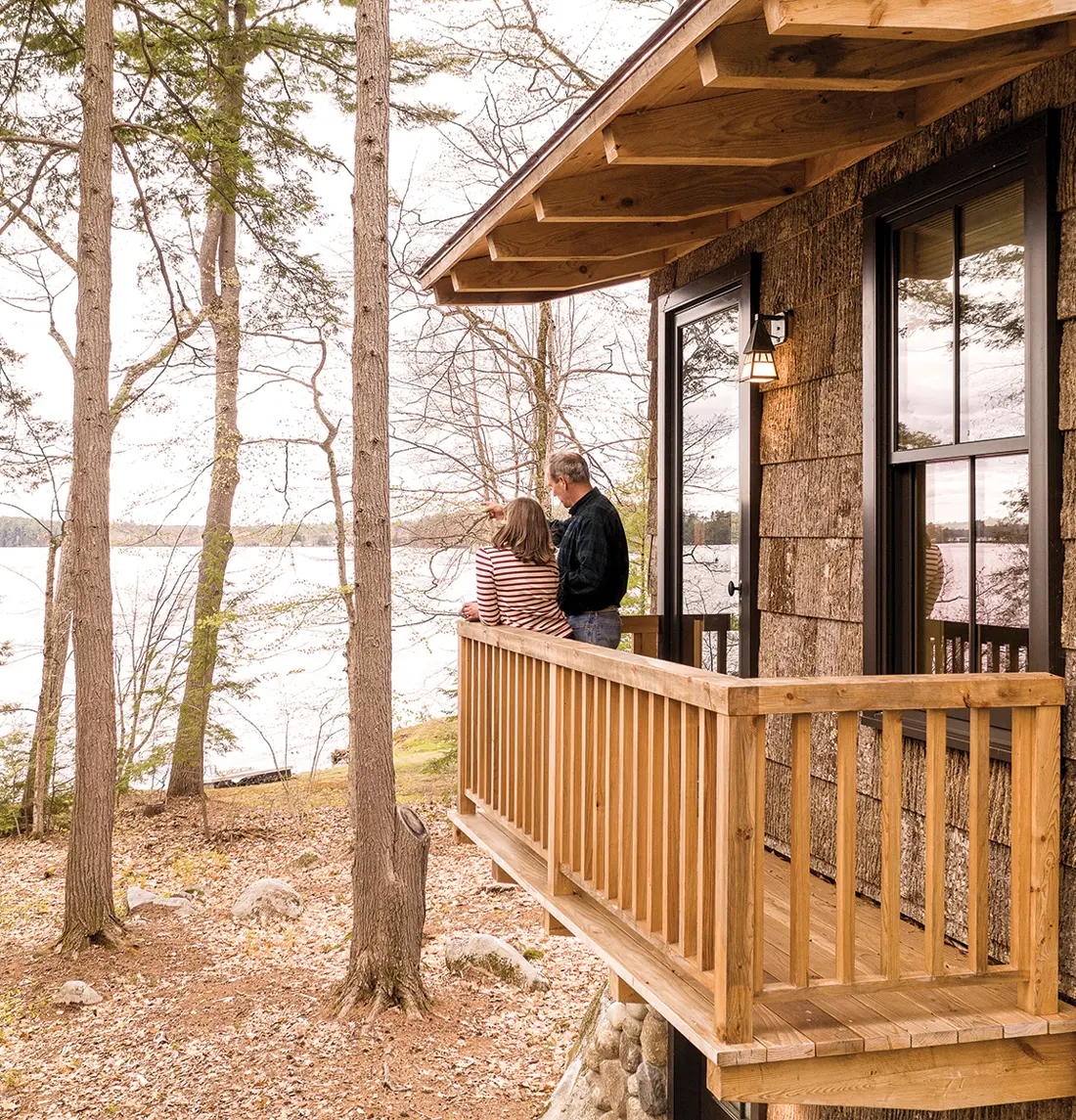 deck of home in Rome, Maine, facing the lake