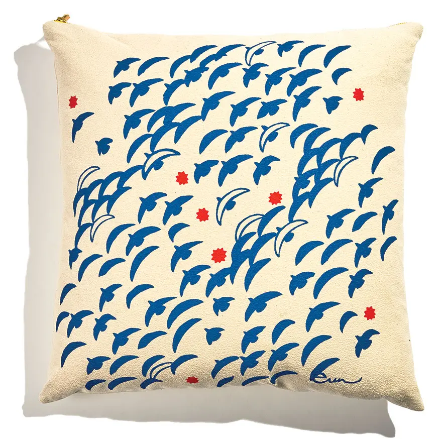 Erin Flett cotton barkcloth Royal Flight pillow