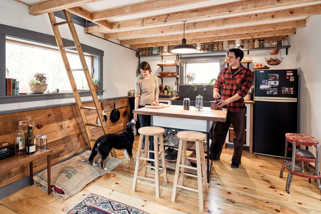 prof-1 Nadejda Stancioff, Abe Goodale, and their Australian shepherd, Laika, gather in their tiny Camden home’s roomy kitchen