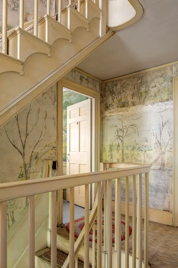 Preserving a 19th-Century Writer's Party Pad Perhaps another Rufus Porter mural was recently discovered under wallpaper in the stairwell.
