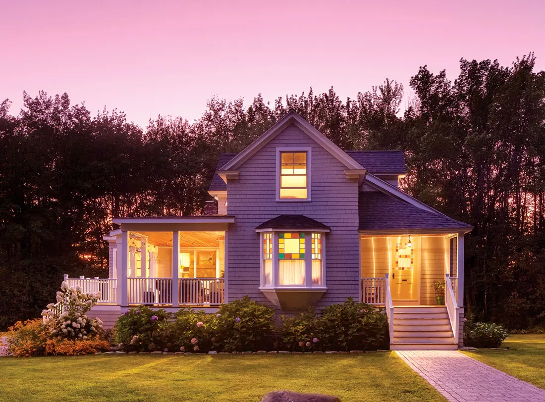 zajk-7 At night, bits of stained glass shine like jewels on a bay window edged with Annabelle hydrangeas.