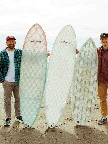 Blueprint Surf founders Luke Diehl and Mike Ballin with their Sea Mink and (flat-bottomed) Pogy shortboards