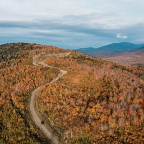 The drive up Quill Hill, located between the towns of Rangeley and Stratton Maine, during peak foliage