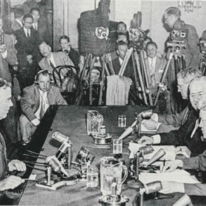 Senator Margaret Chase Smith questions Korean War general James Van Fleet in 1953.