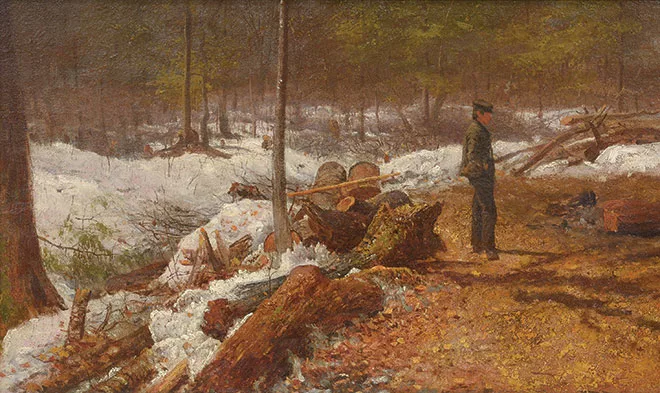 A Boy in the Maine Woods. c. 1868, oil on board, 12 x 201⁄8 inches. Farnsworth Art Museum, Rockland, Maine. Bequest of Mrs. Elizabeth B. Noyce 97.3.23. 
