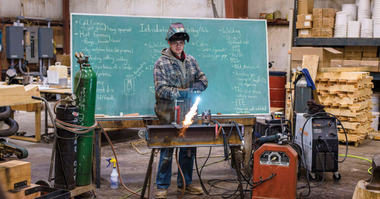 welding student at the Shelter Institute in Woolwich, Maine