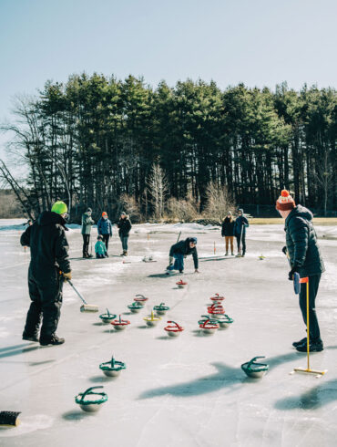 "pondspieling", aka outdoor curling, on Rockland's Chickawaukie Pond