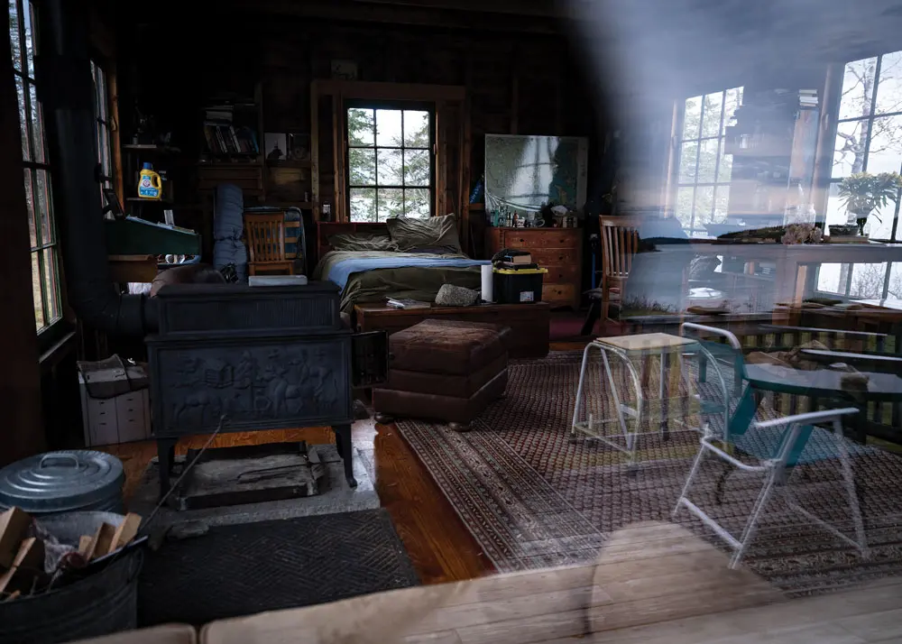 the interior of Joseph Monninger's Pembroke Maine cottage