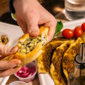 spinach-and-feta pie and other Lebanese dishes from Mezza in Waterville, Maine