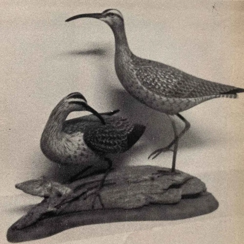 A pair of wooden long-billed curlews.