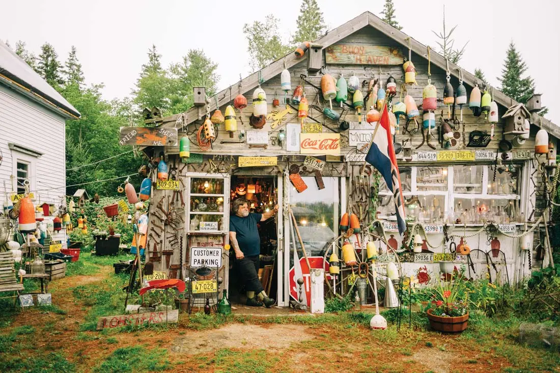 Dave Copp outside Dave's Bottle and Buoy Heaven in Friendship, Maine