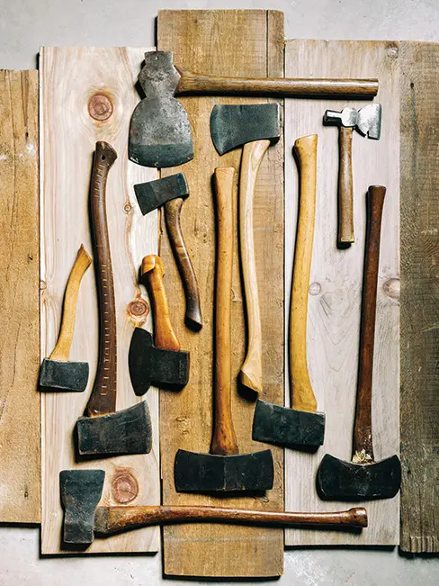 an array of handmade axes