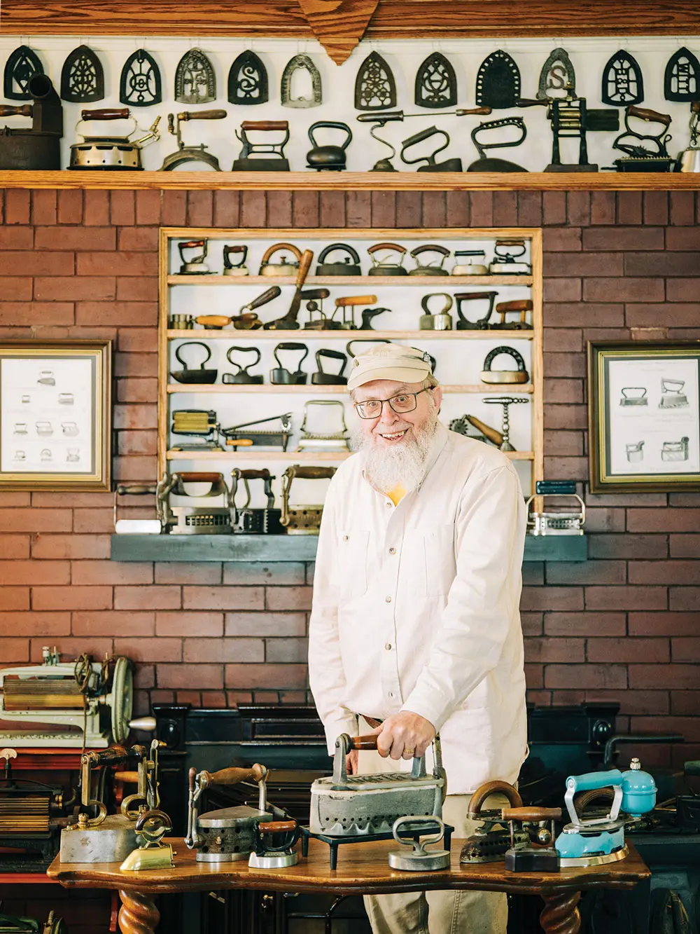 Kevin McCartney, collector of antique clothes irons, owner of Old Iron Inn in Caribou, Maine