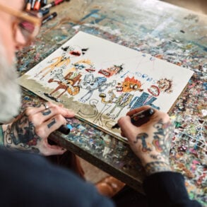 Lewis Rossignol working on an illustration at his Portland studio